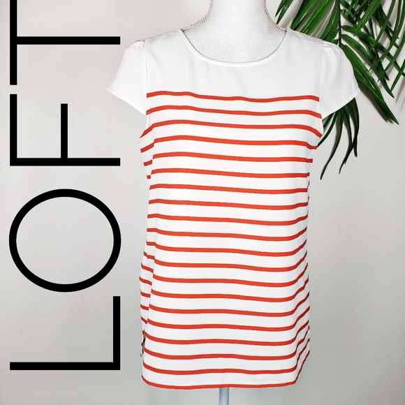 LOFT Tops - Loft Cap Sleeve Striped Top Back Red Zip Small